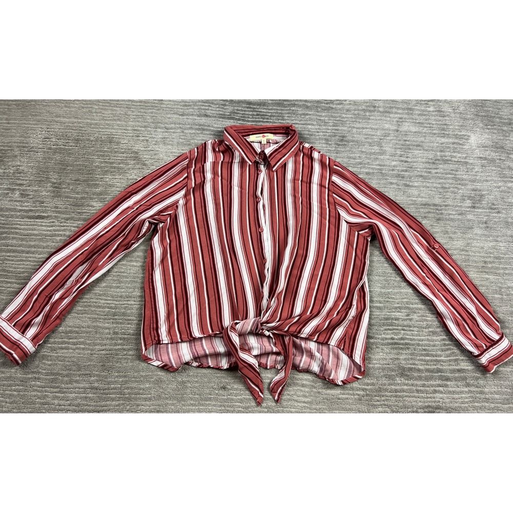 Wishful Park Button Down Womens XL Red Striped Tie Front Long Sleeve Boho Shirt